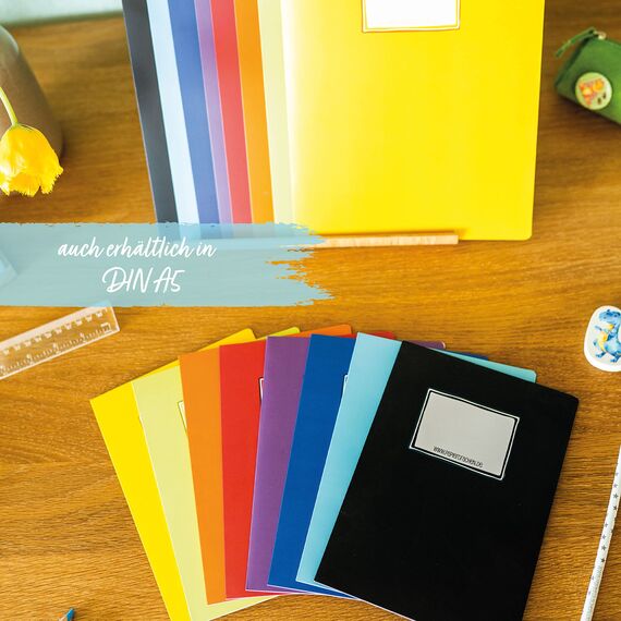 Papierdrachen 8 hochwertige Heftumschläge aus Papier für Kinder | DIN A4| Motiv einfarbig - Heftschoner ideal für die Schule - Heftumschlag 250g/m² - Set Nummer 5