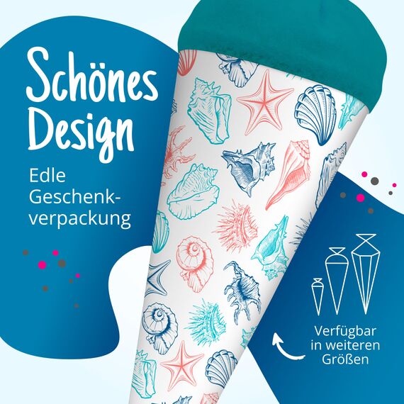 itenga Geschwisterschultüte 35 cm Tiere Pflanzen Muster Geschenkverpackung Schultüte Zuckertüte Filzverschluss Kinder Erwachsene (Muscheln)