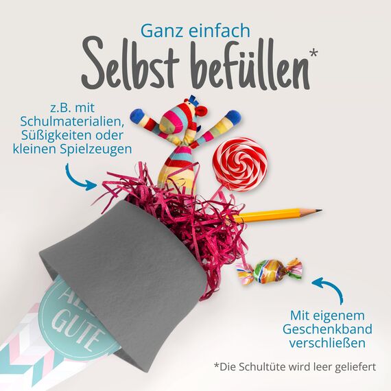 itenga Geschwisterschultüte 35cm Geschenkverpackung Schultüte Zuckertüte klein für Erwachsene Kinder Party (Streifen mit Text Alles Gute)