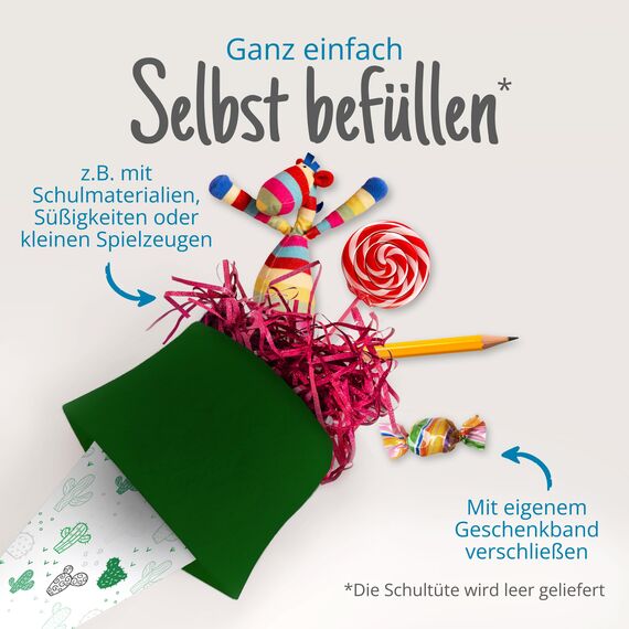 itenga Geschwisterschultüte 35 cm Tiere Pflanzen Muster Geschenkverpackung Schultüte Zuckertüte Filzverschluss Kinder Erwachsene (Kaktus)