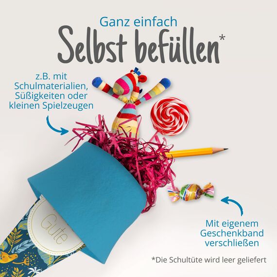 itenga Geschwisterschultüte 35 cm Tiere Pflanzen Muster Geschenkverpackung Schultüte Zuckertüte Filzverschluss Kinder Erwachsene (Vögel mit Text)