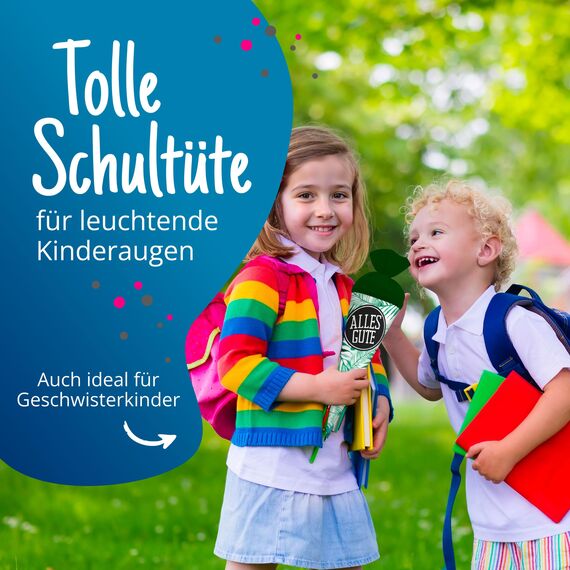 itenga Geschwisterschultüte 35 cm Tiere Pflanzen Muster Geschenkverpackung Schultüte Zuckertüte Filzverschluss Kinder Erwachsene (Palmenblätter mit Text)