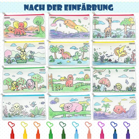ICEPAPA, 12 Federmäppchen zum Bemalen für Kinder und 12 Wachsmalstifte Stapelbar (10 Farben in 1), Perfekt für Kleine Geschenke für Kinder, Gastgeschenk Kindergeburtstag, Gastgeschenke Hochzeit