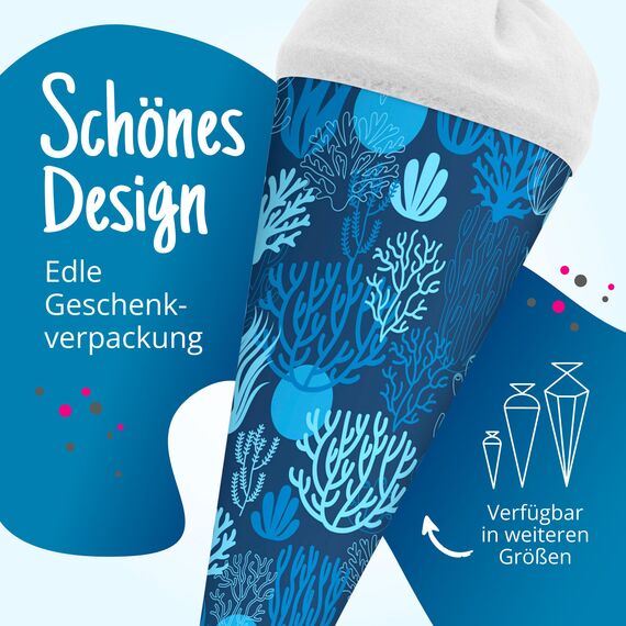itenga Geschwisterschultüte 35 cm Tiere Pflanzen Muster Geschenkverpackung Schultüte Zuckertüte Filzverschluss Kinder (Korallen)