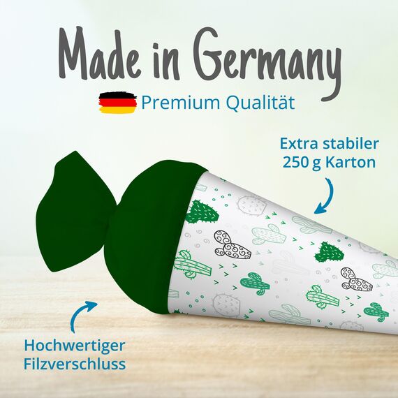 itenga Geschwisterschultüte 35 cm Tiere Pflanzen Muster Geschenkverpackung Schultüte Zuckertüte Filzverschluss Kinder Erwachsene (Kaktus)