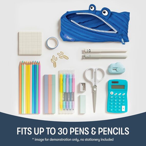 ZIPIT Monster Federmäppchen für Jungen, Großes Mäppchen für die Schule, Monster Etui für Kinder, Federmappe Blau