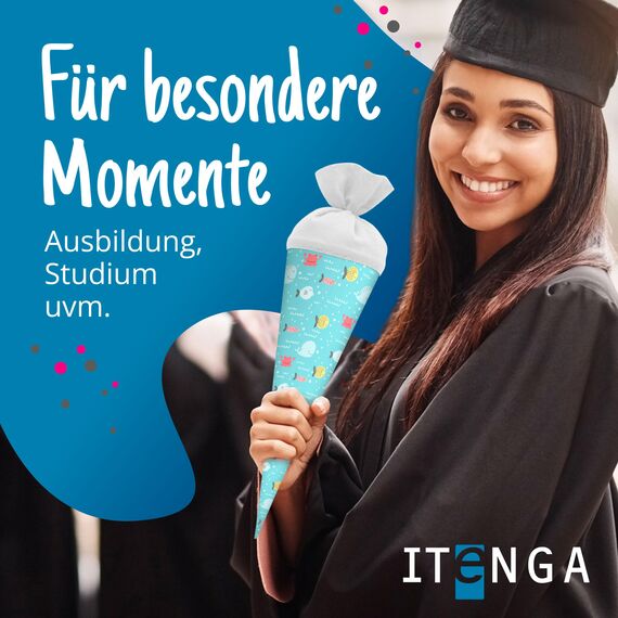 itenga Geschwisterschultüte 35 cm Tiere Pflanzen Muster Geschenkverpackung Schultüte Zuckertüte Filzverschluss Kinder Erwachsene (Fische)