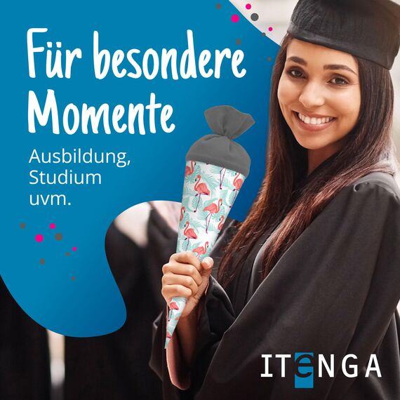 itenga Geschwisterschultüte 35 cm Tiere Pflanzen Muster Geschenkverpackung Schultüte Zuckertüte Filzverschluss Kinder Erwachsene (Flamingo)