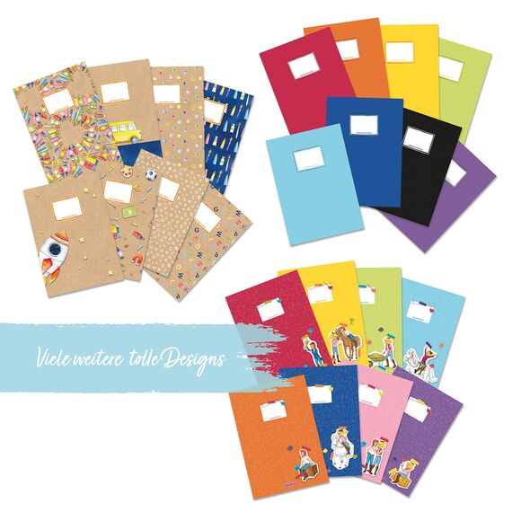 Papierdrachen 8 hochwertige Heftumschläge aus Papier für Kinder | DIN A4| Motiv Scribble - Heftschoner ideal für die Schule - Heftumschlag 250g/m² - Set Nummer 6
