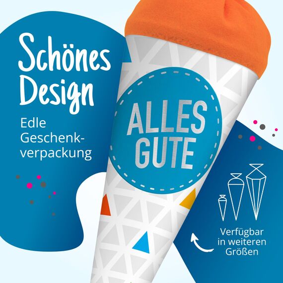 itenga Geschwisterschultüte 35cm Geschenkverpackung Schultüte Kinder Erwachsene Party (Dreiecke mit Text Alles Gute)