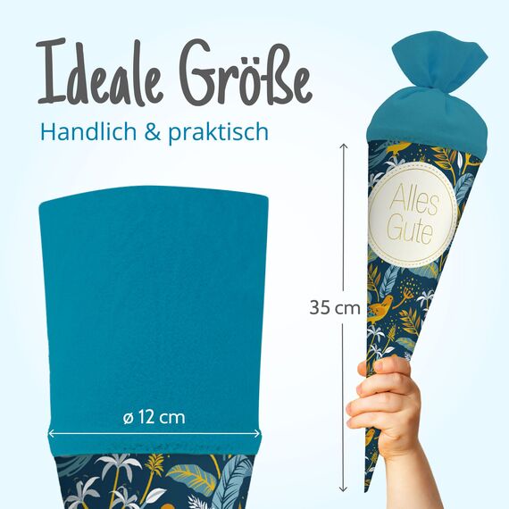 itenga Geschwisterschultüte 35 cm Tiere Pflanzen Muster Geschenkverpackung Schultüte Zuckertüte Filzverschluss Kinder Erwachsene (Vögel mit Text)