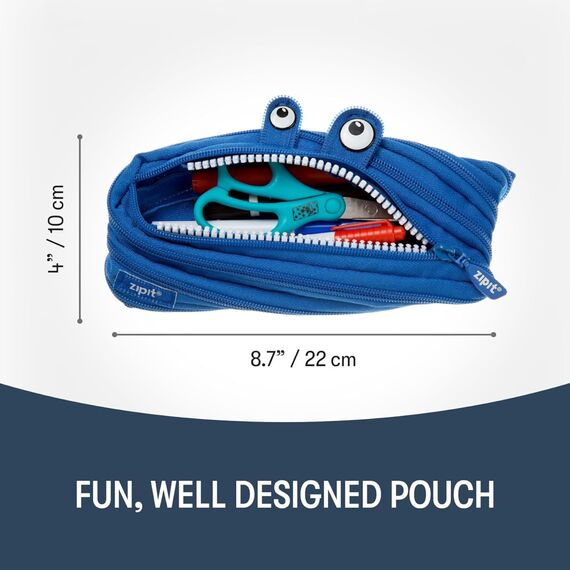 ZIPIT Monster Federmäppchen für Jungen, Großes Mäppchen für die Schule, Monster Etui für Kinder, Federmappe Blau