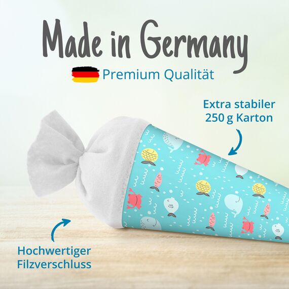 itenga Geschwisterschultüte 35 cm Tiere Pflanzen Muster Geschenkverpackung Schultüte Zuckertüte Filzverschluss Kinder Erwachsene (Fische)