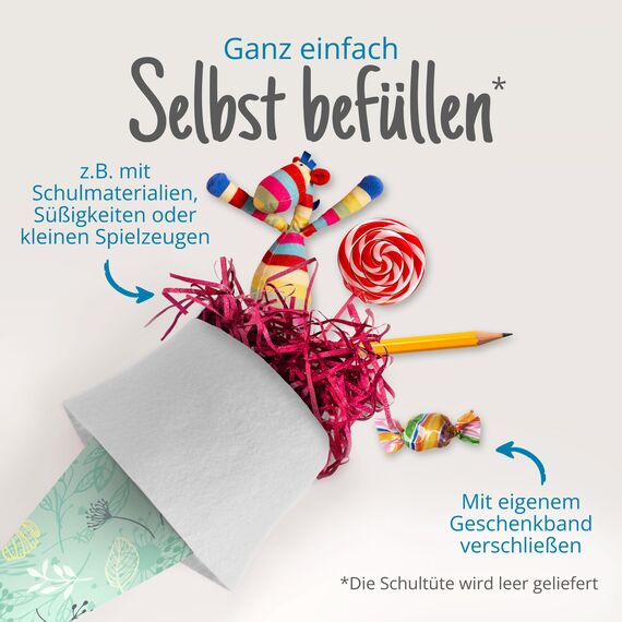 itenga Geschwisterschultüte 35cm Geschenkverpackung Schultüte Kinder Erwachsene Party (Pflanzen)