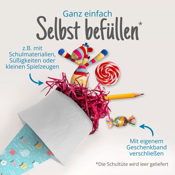 itenga Geschwisterschultüte 35 cm Tiere Pflanzen Muster Geschenkverpackung Schultüte Zuckertüte Filzverschluss Kinder Erwachsene (Fische)
