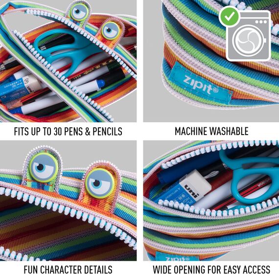 ZIPIT Monster Federmäppchen für Kinder, Großes Mäppchen für die Schule, Monster Etui für Jungen und Mädchen, Federmappe Bunt