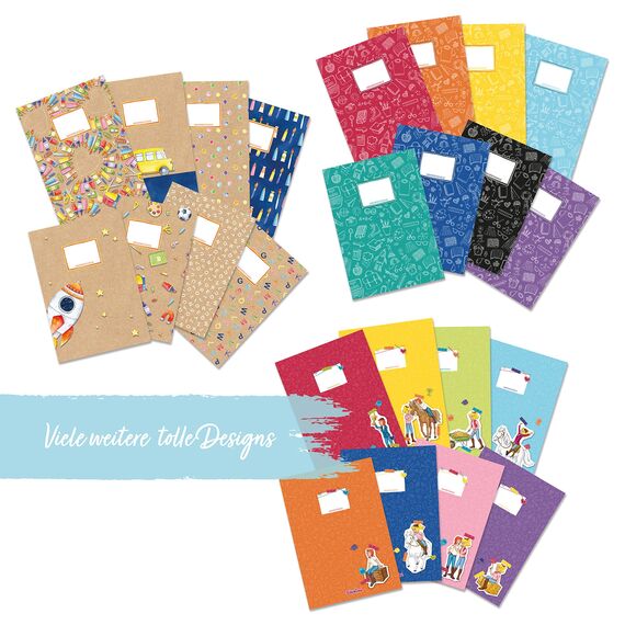 Papierdrachen 8 hochwertige Heftumschläge aus Papier für Kinder | DIN A4| Motiv einfarbig - Heftschoner ideal für die Schule - Heftumschlag 250g/m² - Set Nummer 5