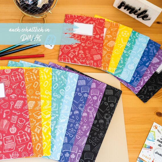 Papierdrachen 8 hochwertige Heftumschläge aus Papier für Kinder | DIN A4| Motiv Scribble - Heftschoner ideal für die Schule - Heftumschlag 250g/m² - Set Nummer 6