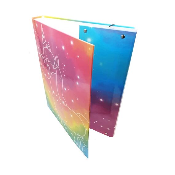 Stabile Kinder Box Sammelbox Heftbox Heftmappe Sammelmappe für Schulranzen Dossier Ordner mit Gummizug Gummiband und Innenklappen DIN A4 für Mädchen (Einhorn unicorn)