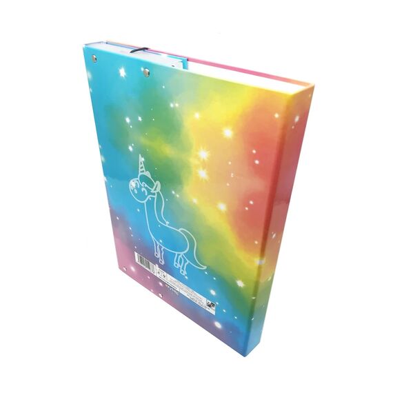 Stabile Kinder Box Sammelbox Heftbox Heftmappe Sammelmappe für Schulranzen Dossier Ordner mit Gummizug Gummiband und Innenklappen DIN A4 für Mädchen (Einhorn unicorn)