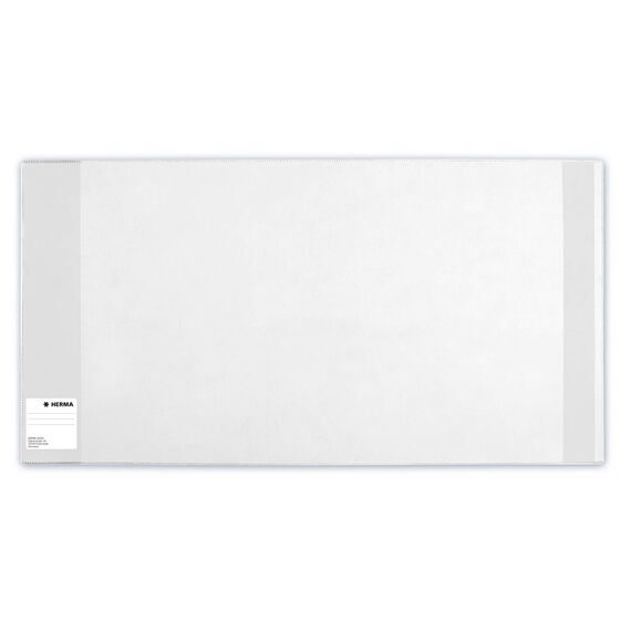 HERMA 14300 Buchumschläge 30 x 54 cm Basic, 10 Stück, Buchhüllen mit Beschriftungsetikett und Kantenschutz aus abwischbarer Polypropylen-Folie, Buchschoner Set für Schulbücher, transparent