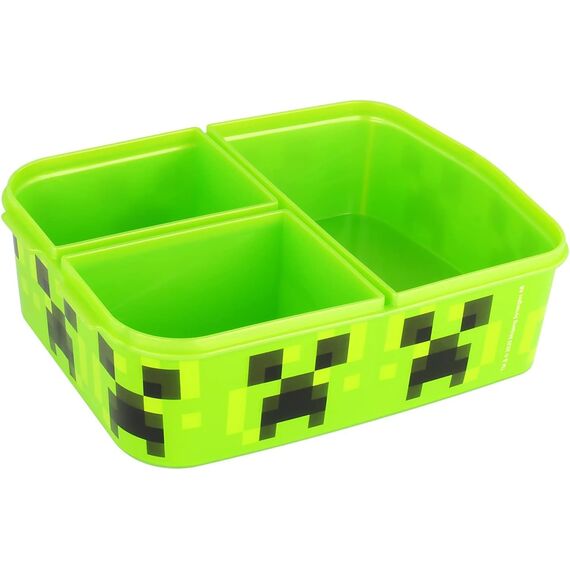 Minecraft Brotdose Kinder - Lunchbox mit 3 Fächern und Clip-Verschlüssen, Bento Snackbox aus Kunststoff für Kindergarten, Schule und Freizeit - Vesperdose robust & leicht zu öffnen