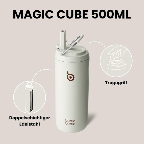 BOTTLE BOTTLE Edelstahl Trinkflasche mit Strohhalm 500ml, auslaufsichere Sportwasserflasche, ideal für Schule, Büro, Wandern und Ausflüge, BPA-frei (Grau)