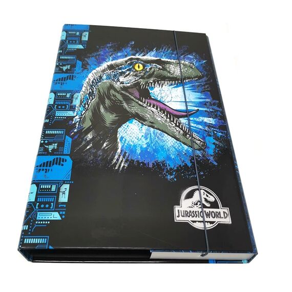Theonoi Kinder Box Sammelbox Heftbox Heftebox Heftmappe Sammelmappe für Schulranzen Dossier Ordner mit Gummizug Gummiband und Innenklappen DIN A4 für Jungen & Mädchen (Dino Jurassic Dinosaurier)