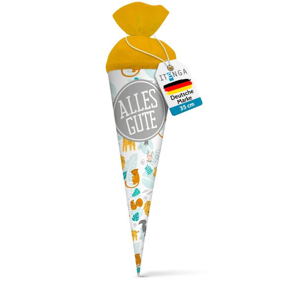 itenga Geschwisterschultüte 35cm Tiere Tiermuster Geschenkverpackung Schultüte Zuckertüte Filzverschluss Kinder Erwachsene (Afrikanische Tiere mit Text Alles Gute)