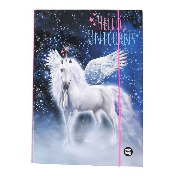 Stabile Kinder Box Sammelbox Heftbox Heftmappe Sammelmappe für Schulranzen Dossier Ordner mit Gummizug Gummiband und Innenklappen DIN A4 für Mädchen (Einhorn Unicorn AA)