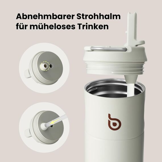 BOTTLE BOTTLE Edelstahl Trinkflasche mit Strohhalm 500ml, auslaufsichere Sportwasserflasche, ideal für Schule, Büro, Wandern und Ausflüge, BPA-frei (Grau)