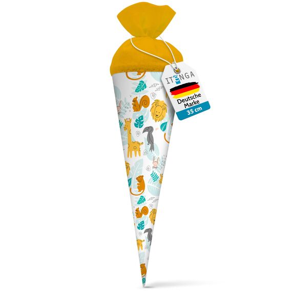 itenga Geschwisterschultüte 35cm Tiere Tiermuster Geschenkverpackung Schultüte Zuckertüte Filzverschluss Kinder Erwachsene (Afrikanische Tiere)