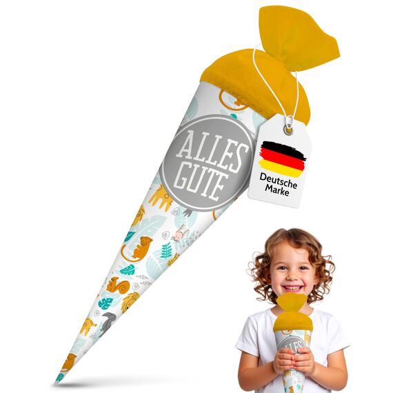 itenga Geschwisterschultüte 35cm Tiere Tiermuster Geschenkverpackung Schultüte Zuckertüte Filzverschluss Kinder Erwachsene (Afrikanische Tiere mit Text Alles Gute)