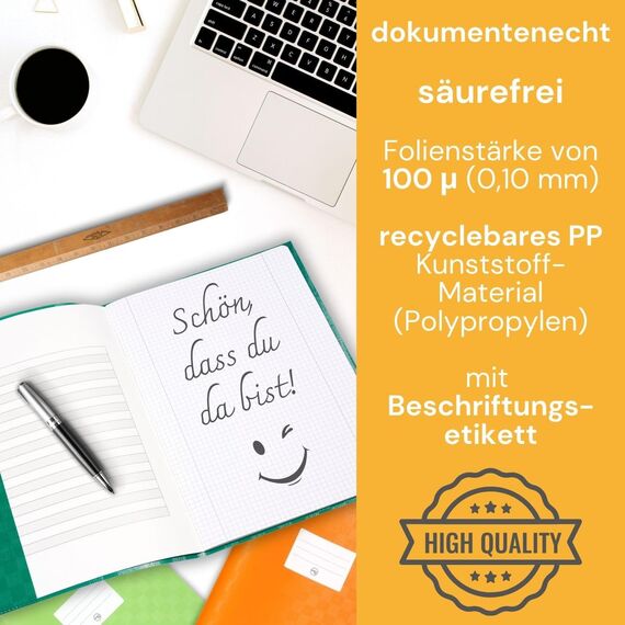perfect line 75 Bast-Hefthüllen DIN-A4, 9 Farben, Heftumschlag mit Beschriftungsetikett, Heftschoner aus recycelbarem PP, dokumentenecht (3 x 25 Stk.)