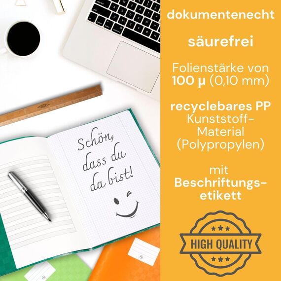 perfect line 500 Bast-Hefthüllen DIN-A4, 9 Farben, Heftumschlag mit Beschriftungsetikett, Heftschoner aus recycelbarem PP, dokumentenecht (20 Sets á 25 Stk.)