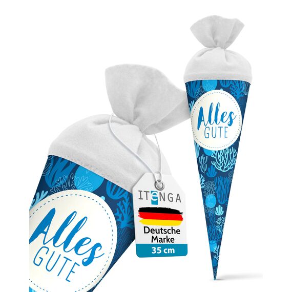 itenga Geschwisterschultüte 35 cm Tiere Pflanzen Muster Geschenkverpackung Schultüte Zuckertüte Filzverschluss Kinder Erwachsene (Korallen mit Text)