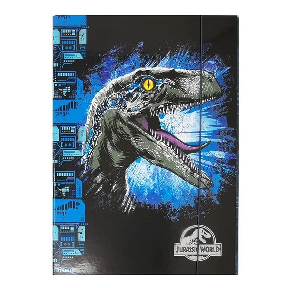 Theonoi Kinder Box Sammelbox Heftbox Heftebox Heftmappe Sammelmappe für Schulranzen Dossier Ordner mit Gummizug Gummiband und Innenklappen DIN A4 für Jungen & Mädchen (Dino Jurassic Dinosaurier)