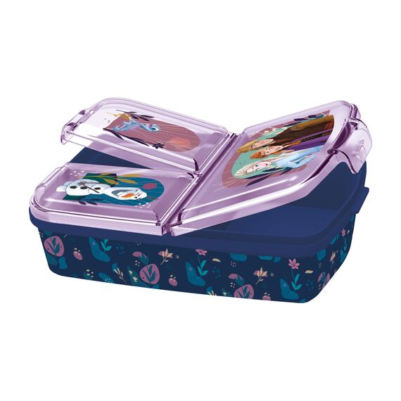 Frozen Die Eiskönigin Brotdose Kinder - Lunchbox mit 3 Fächern und Clip-Verschlüssen, Bento Snackbox aus Kunststoff PP bpa-frei - Vesperdose für Kindergarten, Schule & unterwegs