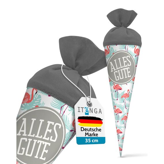 itenga Geschwisterschultüte 35 cm Tiere Pflanzen Muster Geschenkverpackung Schultüte Zuckertüte Filzverschluss Kinder Erwachsene (Flamingo mit Text)