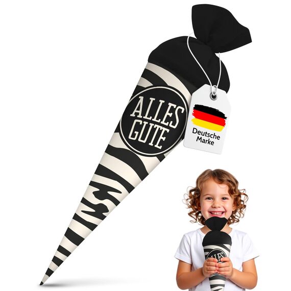 itenga Geschwisterschultüte 35cm Tiermuster Geschenkverpackung Schultüte Erwachsene (Zebra mit Text Alles Gute)