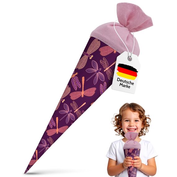 itenga Geschwisterschultüte 35 cm Tiere Pflanzen Muster Geschenkverpackung Schultüte Zuckertüte Filzverschluss Kinder Erwachsene (Libellen)