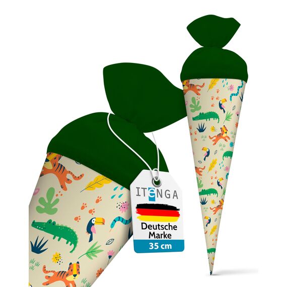 itenga Geschwisterschultüte 35cm Tiere Tiermuster Geschenkverpackung Schultüte Zuckertüte Filzverschluss Kinder Erwachsene (Dschungeltiere)