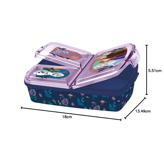 Frozen Die Eiskönigin Brotdose Kinder - Lunchbox mit 3 Fächern und Clip-Verschlüssen, Bento Snackbox aus Kunststoff PP bpa-frei - Vesperdose für Kindergarten, Schule & unterwegs