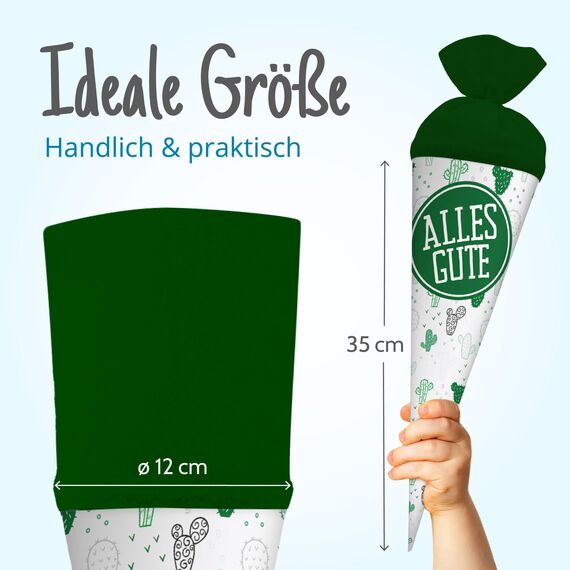 itenga Geschwisterschultüte 35 cm Tiere Pflanzen Muster Geschenkverpackung Schultüte Zuckertüte Filzverschluss Kinder Erwachsene (Kaktus mit Text)