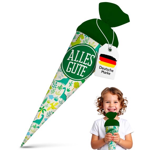 itenga Geschwisterschultüte 35cm Tiere Tiermuster Geschenkverpackung Schultüte Zuckertüte Filzverschluss Kinder Erwachsene (Dinos mit Text Alles Gute)