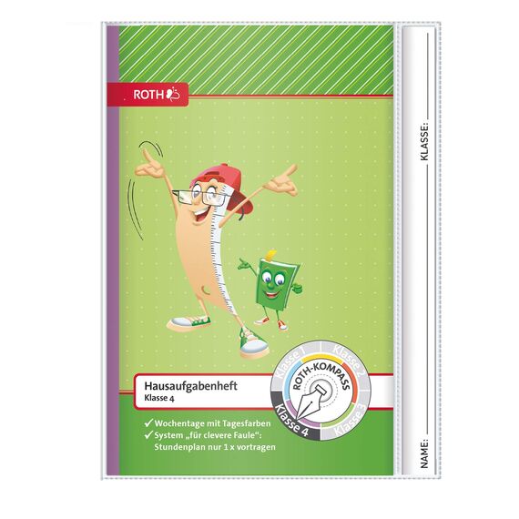 ROTH Kompass-Hausaufgabenheft 4. Klasse - A5, für Clevere Faule, mit Tagesfarben - Grundschulheft