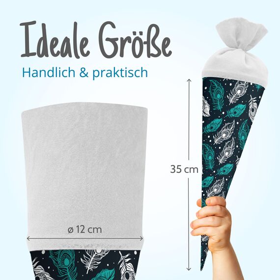 itenga Geschwisterschultüte 35 cm Tiere Pflanzen Muster Geschenkverpackung Schultüte Zuckertüte Filzverschluss Kinder Erwachsene (Federn)