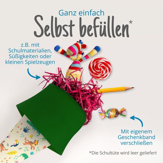 itenga Geschwisterschultüte 35cm Tiere Tiermuster Geschenkverpackung Schultüte Zuckertüte Filzverschluss Kinder Erwachsene (Dschungeltiere)