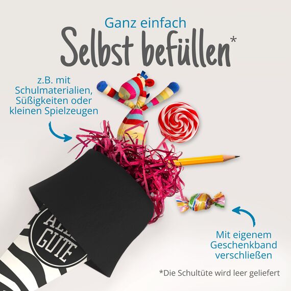 itenga Geschwisterschultüte 35cm Tiermuster Geschenkverpackung Schultüte Erwachsene (Zebra mit Text Alles Gute)