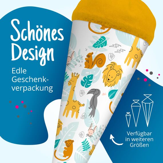 itenga Geschwisterschultüte 35cm Tiere Tiermuster Geschenkverpackung Schultüte Zuckertüte Filzverschluss Kinder Erwachsene (Afrikanische Tiere)